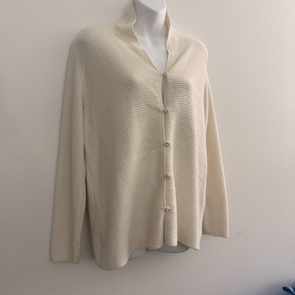 Vintage Designers Originals Ribbed Knit Cardigan | Ivory Cream | Size M - Picture 3 of 11